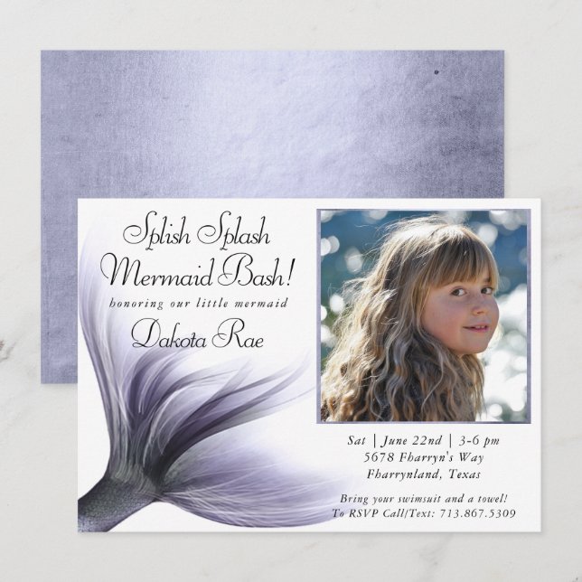 Mermaid Chic | Dusty Lavender Purple Splish Splash Invitation (Front/Back)