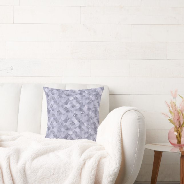 Mermaid Chic Scales | Dusty Lavender Purple Lustre Throw Pillow (Couch)