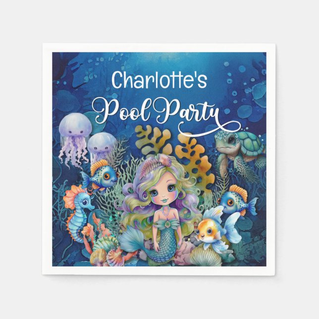 Mermaid Children's Pool Party Napkin (Front)