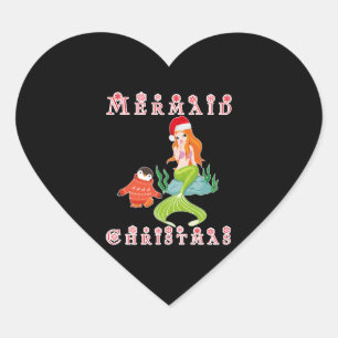 Mermaid Christmas and Funny Penguin Heart Sticker