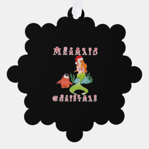 Mermaid Christmas and Funny Penguin Ornament Card