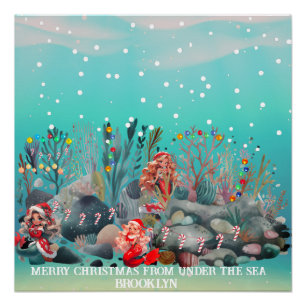 Mermaid Christmas Glossy Poster