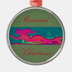 mermaid christmas green metal ornament