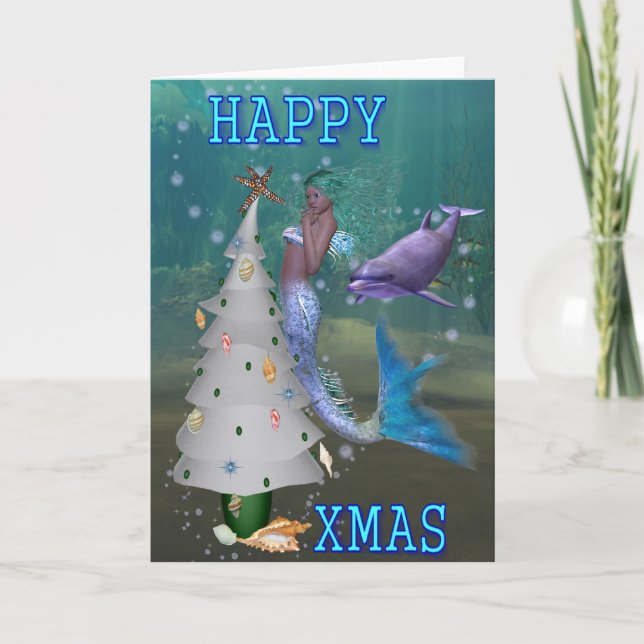 Mermaid Christmas Holiday Card (Front)