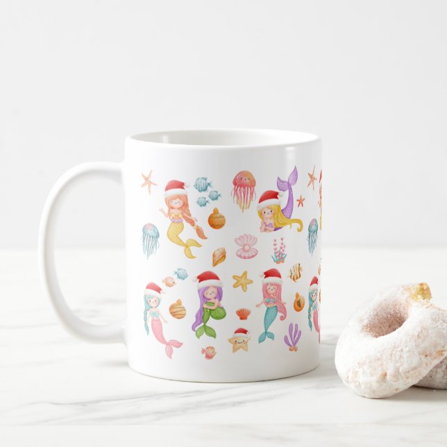 Mermaid Christmas Pattern Coffee Mug (With Donut)