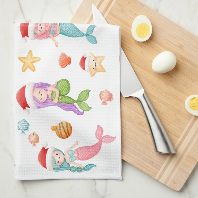 Mermaid Christmas Pattern Kitchen Towel (Quarter Fold)