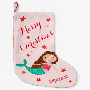 Mermaid Christmas Personalized Blush Pink Small Christmas Stocking