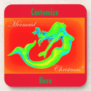 mermaid christmas red coaster