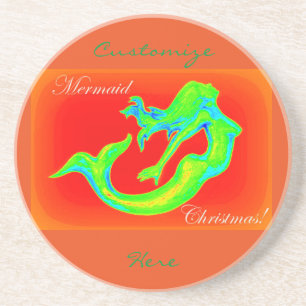 mermaid christmas red coaster