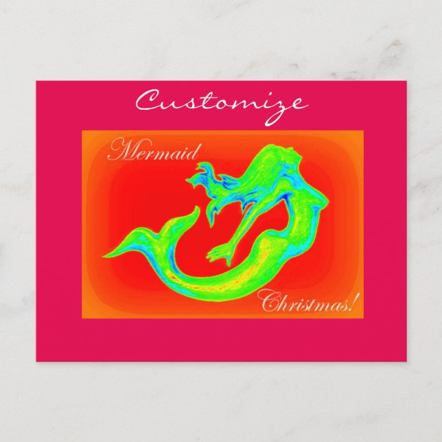 mermaid christmas red holiday postcard (Front)