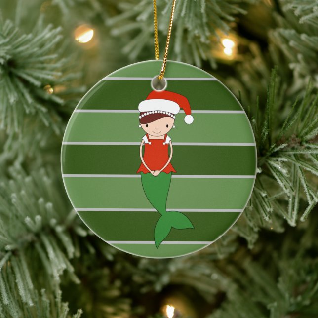 Mermaid Christmas Special Ceramic Ornament (Tree)