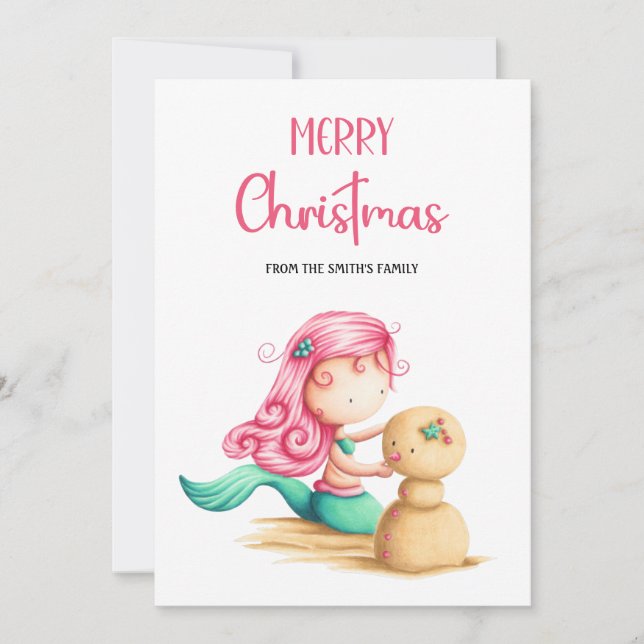Mermaid Christmas Summer Beach Christmas Holiday Card (Front)