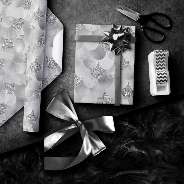 Mermaid Chrome Scales | Silver Faux Shiny Metallic Wrapping Paper (Creator Uploaded)