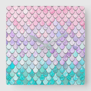 Mermaid Clock, Girls Bedroom Decor Square Wall Clock