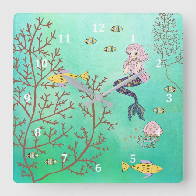 Mermaid Clock Green Sea (Front)