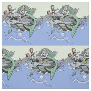 Mermaid coastal cute cartoon beach child art fabric