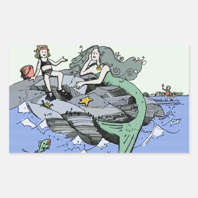 Mermaid coastal cute cartoon beach child art sticker (Front)