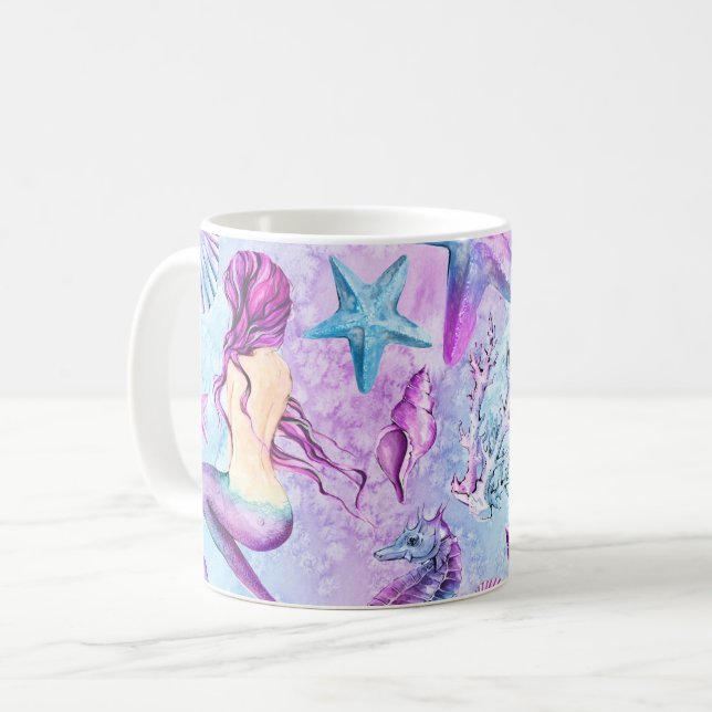 Mermaid Coffee Mug, Mermaid Mug, Mermaid Cup, Mug (Front Left)