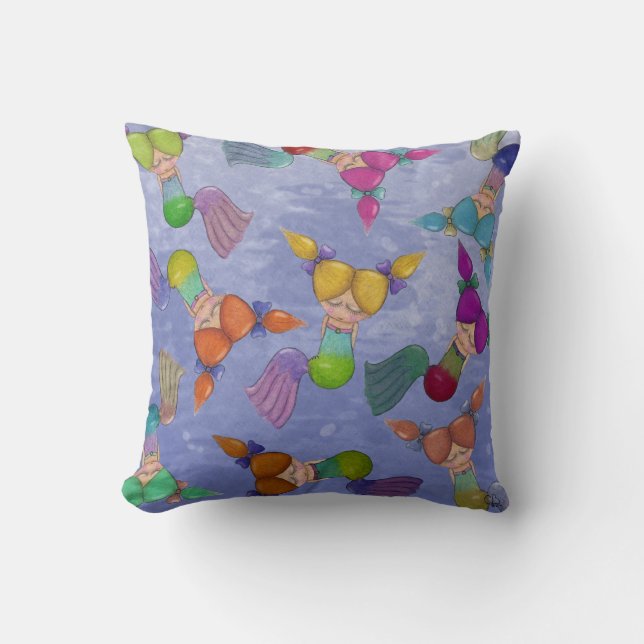 Mermaid Collage Throw Pillow (Front)