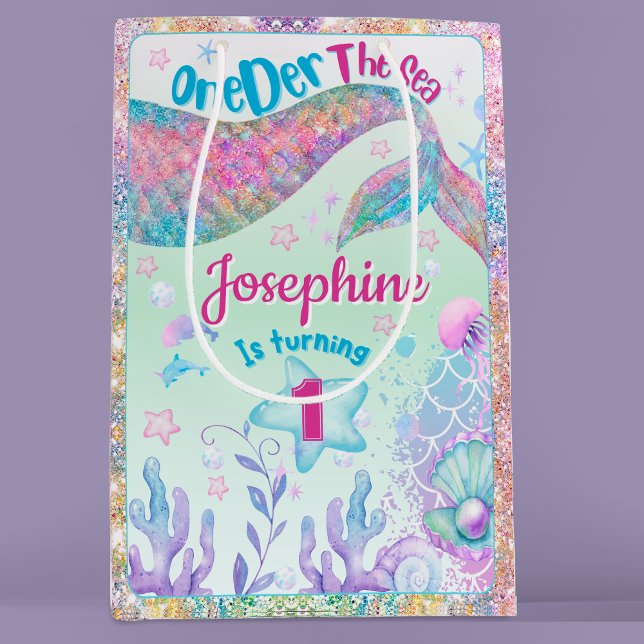 Mermaid colorful first birthday medium gift bag (Creator Uploaded)