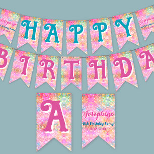 Mermaid colorful whimsical birthday custom bunting flags
