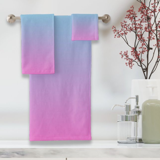 Mermaid colours gradient purple pink aqua ombre bath towel set (Mermaid colors gradient purple pink aqua ombre bath towel set)