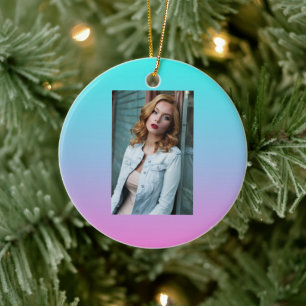 Mermaid colours gradient purple pink aqua ombre ceramic ornament