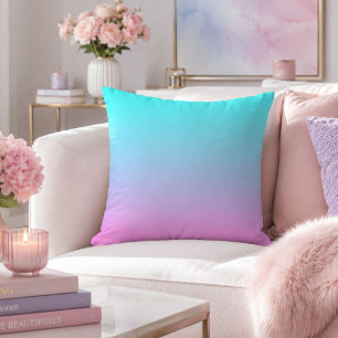 Mermaid colours gradient purple pink aqua ombre outdoor pillow