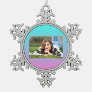 Mermaid colours gradient purple pink aqua ombre snowflake pewter christmas ornament