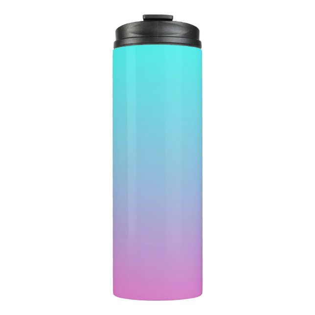 Mermaid colours gradient purple pink aqua ombre thermal tumbler (Front)