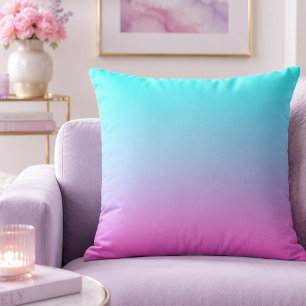 Mermaid colours gradient purple pink aqua ombre throw pillow