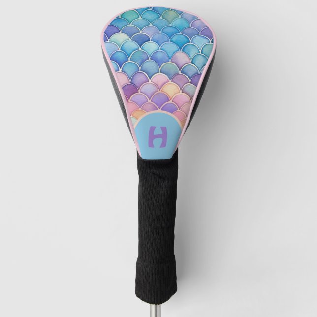 Mermaid Colours with Monogram Custom Design Golf Head Cover (Front)