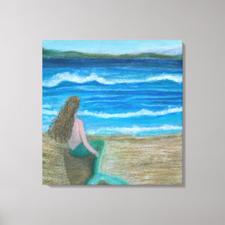 Mermaid contemplating the waves canvas print
