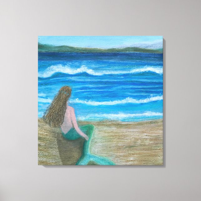 Mermaid contemplating the waves canvas print (Front)