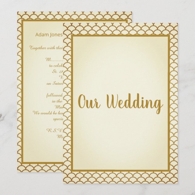 MERMAID CREAM GOLD BORDER Wedding Invitation (Front/Back)