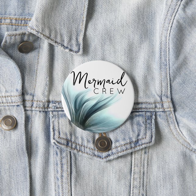 Mermaid Crew Aqua | Mint Seafoam Luxe Bridal Party 3 Inch Round Button (In Situ)