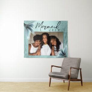 Mermaid Crew Aqua   Mint Seafoam Luxe Friend Photo Tapestry