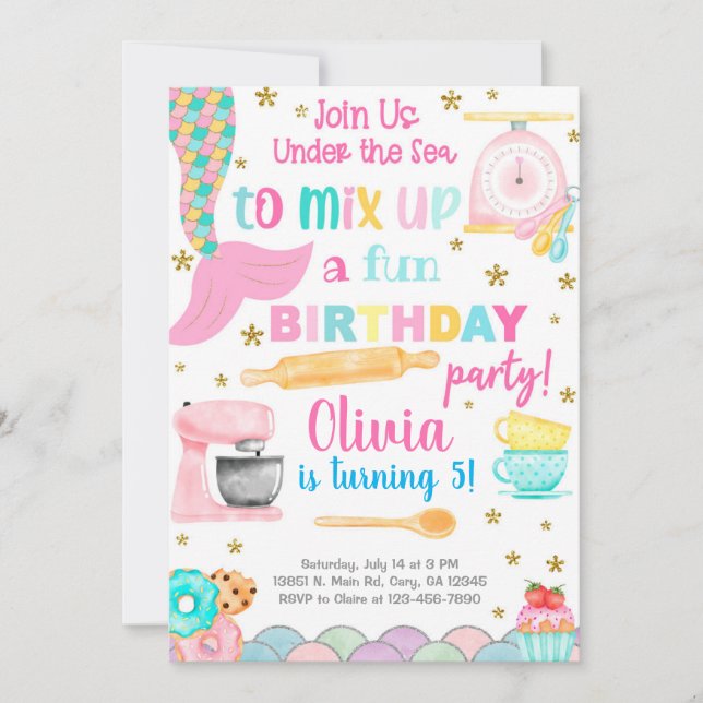 Mermaid & cuisine de cuisson fille invitation anni (Devant)