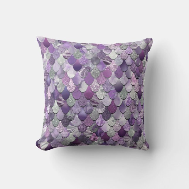 Mermaid Cushion, Girls Bedroom Decor Purple Throw Pillow (Front)