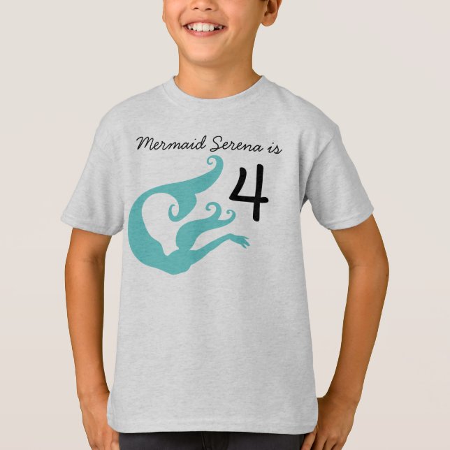 Mermaid Customizable 4th Birthday Tshirt (Front)