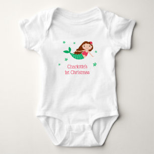 Mermaid Cute 1st Christmas White Baby Bodysuit