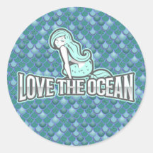 Mermaid Cute blue  Classic Round Sticker