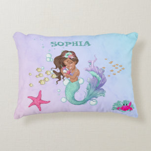 Mermaid Cute Blue Pink Starfish Personal  Accent Pillow