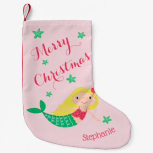 Mermaid Cute Festive Personalized Name Small Christmas Stocking