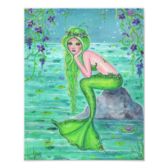Mermaid cute green mermaid by Renee Lavoie  Photo Print (Front)