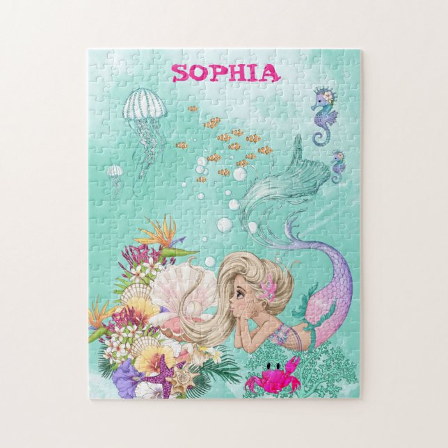 Mermaid Cute Green Starfish Personal  Jigsaw Puzzl Jigsaw Puzzle (Vertical)