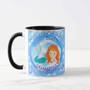 Mermaid Cute Happy  BIRTHDAY BLUE Mug