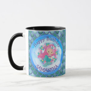 Mermaid Cute Happy BIRTHDAY BLUE Mug