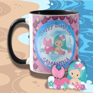 Mermaid Cute Happy  BIRTHDAY pURPLE Mug