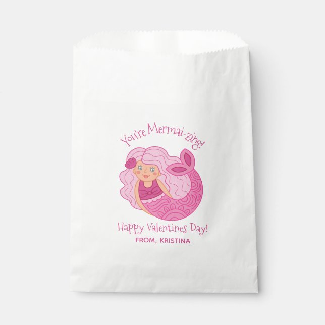 Mermaid Cute Kids Valentines Day Favour Bag (Front)